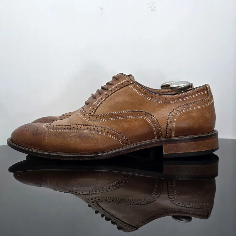 Luxury Mercanti Fiorentini 6650 Wingtip Oxford Men’s 9.5M Brown Leather ITALY